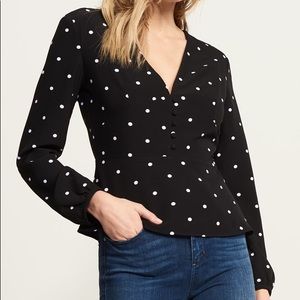 Dynamite Black and White Polka Dot Blouse